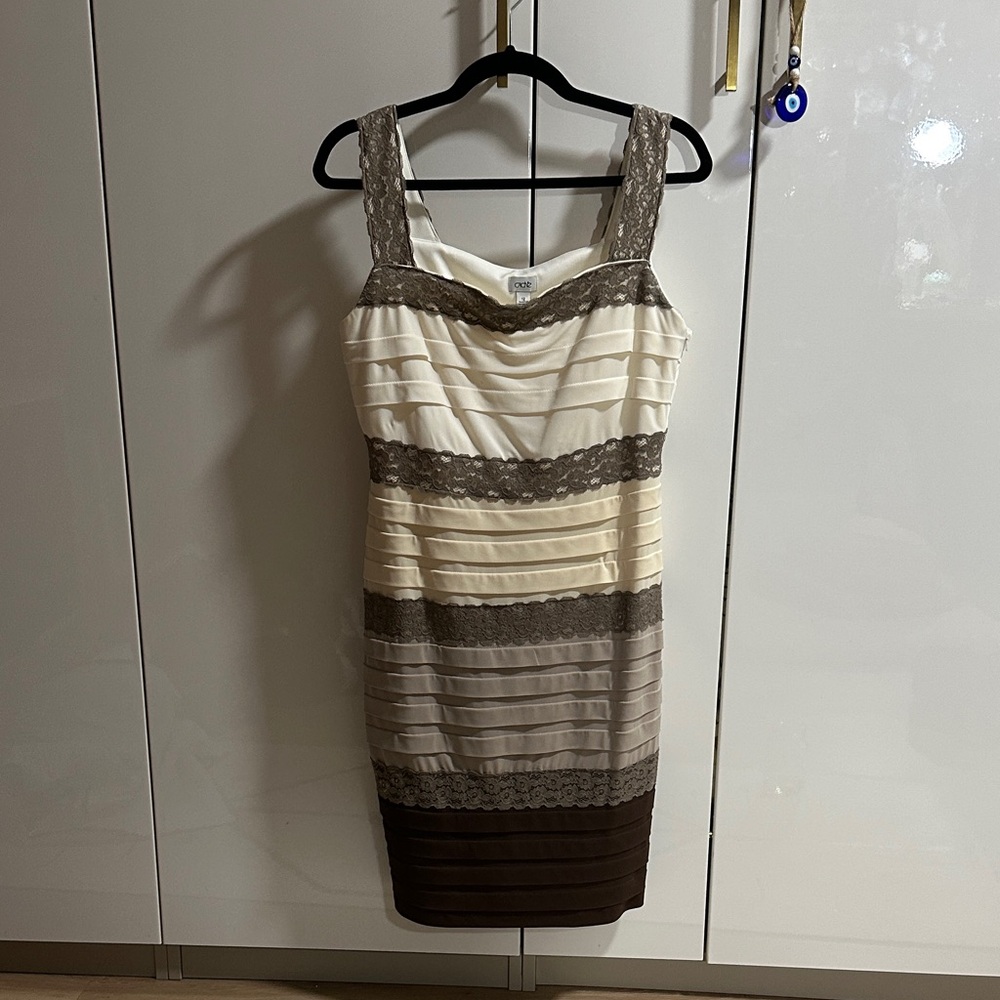 Cache Striped Mini Dress - Cream and Brown